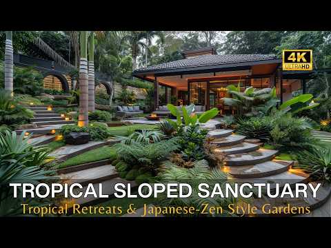 Front Yard &amp; Backyard Sloped Sanctuary: Blending Lush Tropical Retreats &amp; Japanese-Zen Style Gardens